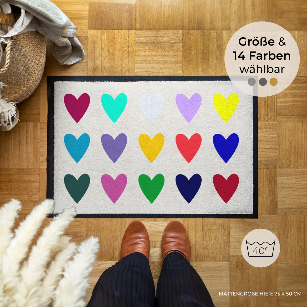 Bunte Herzen – Fußmatte von Zimt & Kokos