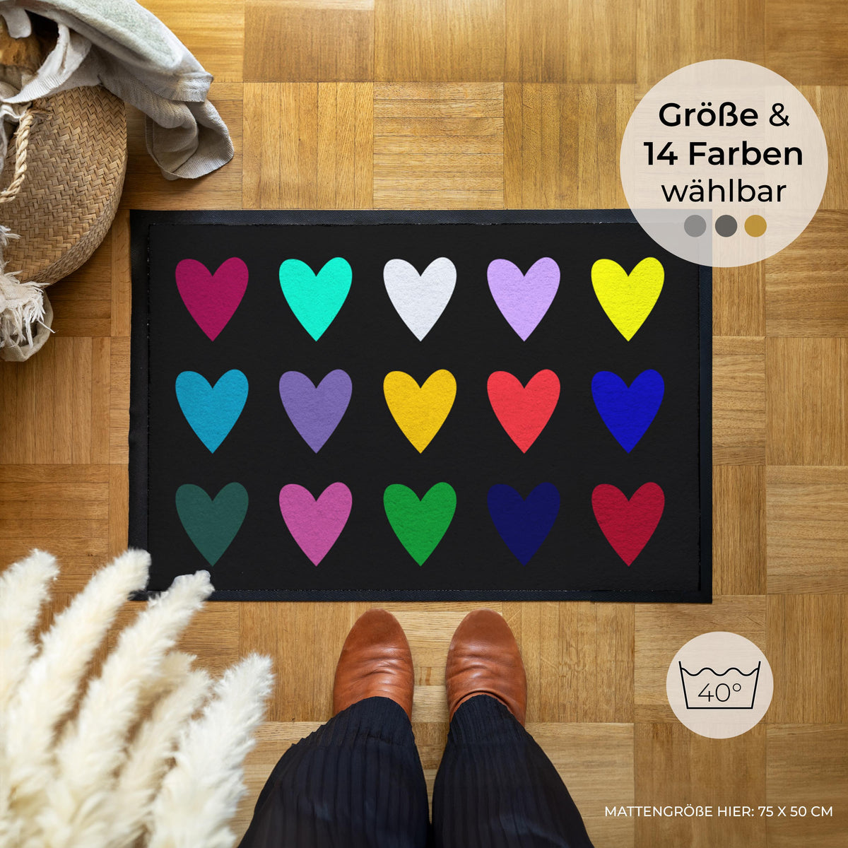 Bunte Herzen – Fußmatte von Zimt & Kokos