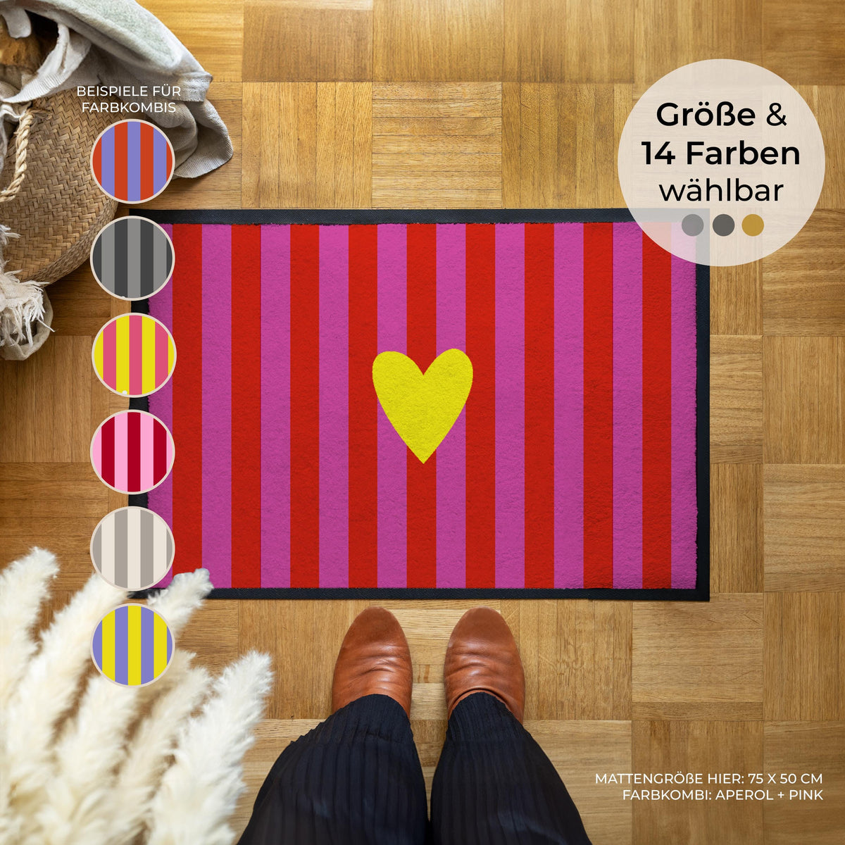 Herz Streifen – Fußmatte von Zimt & Kokos