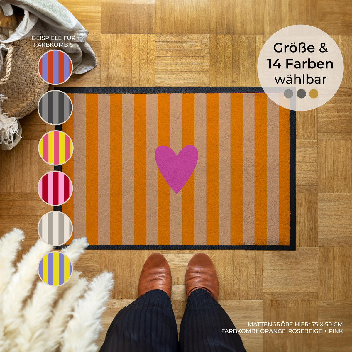Herz Streifen – Fußmatte von Zimt & Kokos